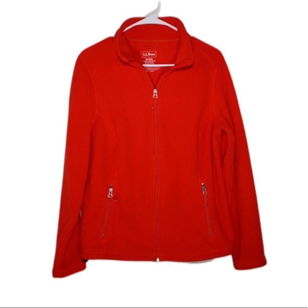 LL Bean Women's Red Fleece Zip up Jacket, Medium